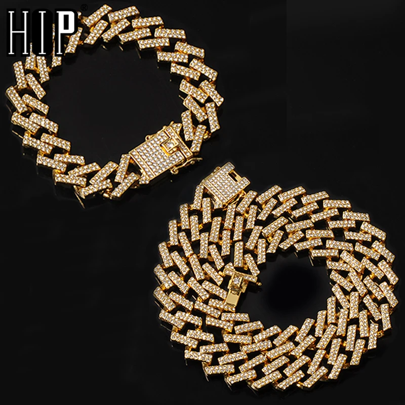 

Hip Hop Full Pave Rhinestone 15MM Bling Iced Out Crystal Miami Zircon Prong Cuban Men's Necklace For Men Jewelry With Box