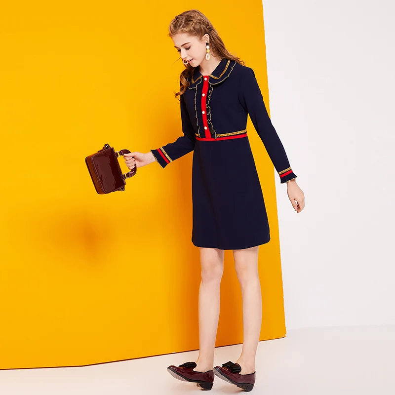 JSXDHK женское платье трапециевидной формы с длинными рукавами и оборками модное