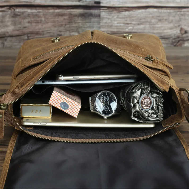 

Nesitu High Quality Brown Vintage Thick Genuine Leather Cross Body Men Messenger Bags Male Shoulder Bag M028