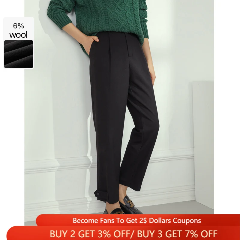 

Женские повседневные брюки-Капри fansilzin, черные плиссированные брюки из смесовой шерсти с высокой талией в уличном стиле, зимние винтажные б...