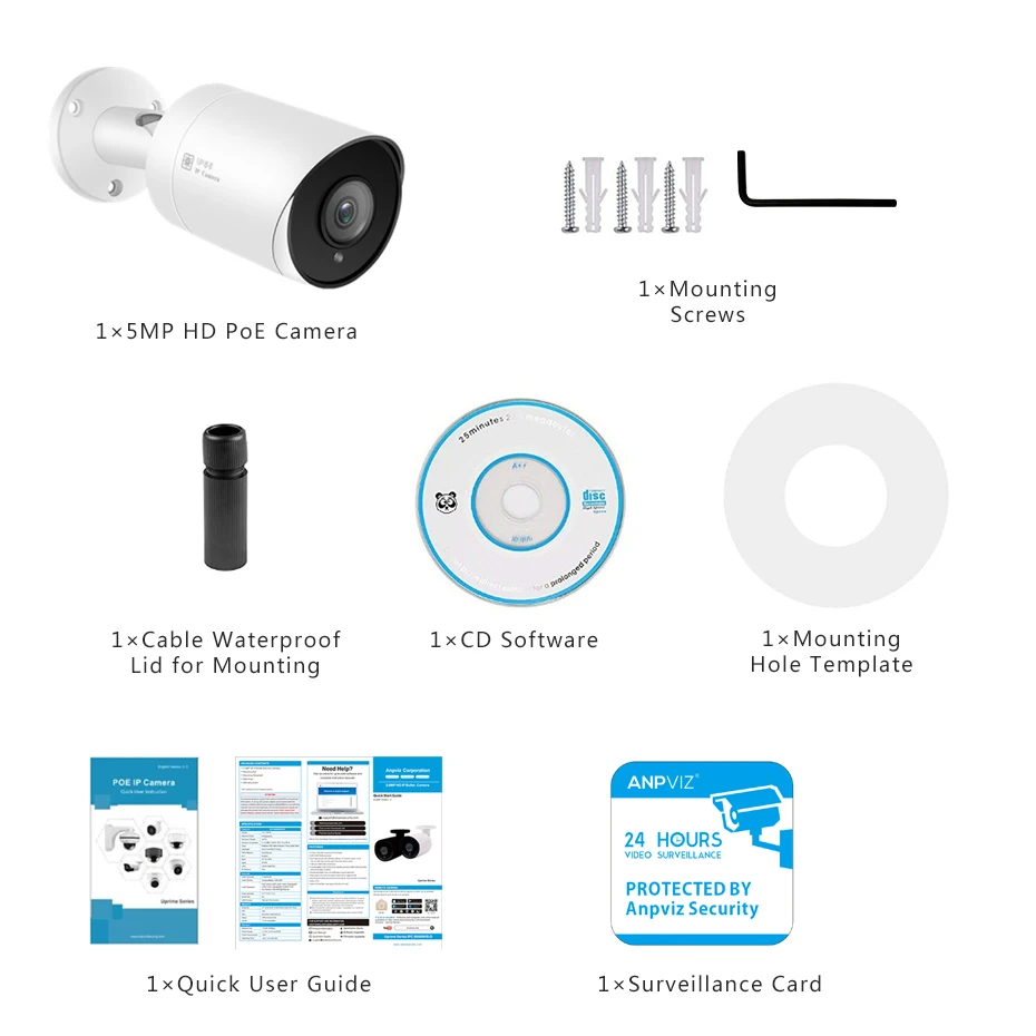 IP камера Anpviz 5 Мп POE IP66 Onvif H.265|Камеры видеонаблюдения| |