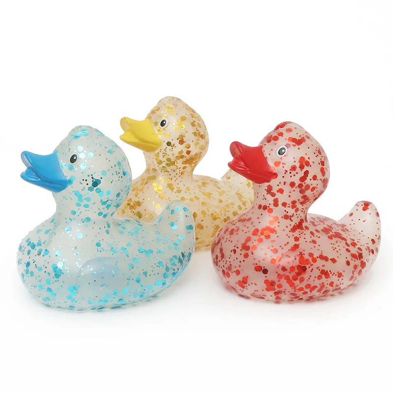 

Transparent With Sequins Paillette Glitter Bath Floating Toy Duck Swimming Water Toys Colorful Soft Rubber Duck Beach Toys