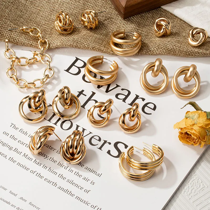 

Statement Gold Color Pendants Drop Earrings For Women Hoop Earings Wedding 2020 Trendy Fashion Jewelry Accessories Punk Whosales