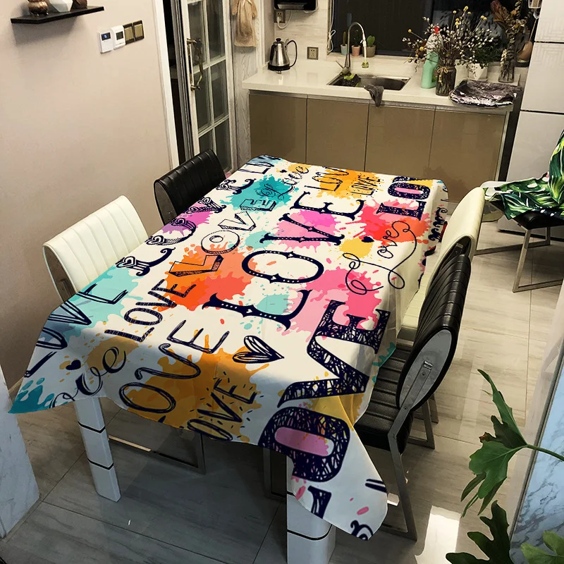 

Pink Love Printed Pattern Washable Decorative Household Waterproof Tablecloth