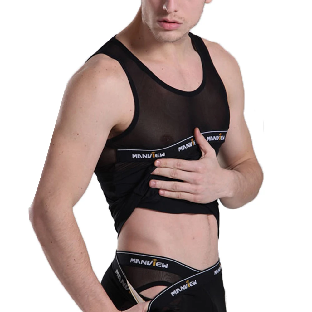 Прозрачные сексуальные мужские майки для тренажерного зала прозрачные дышащие