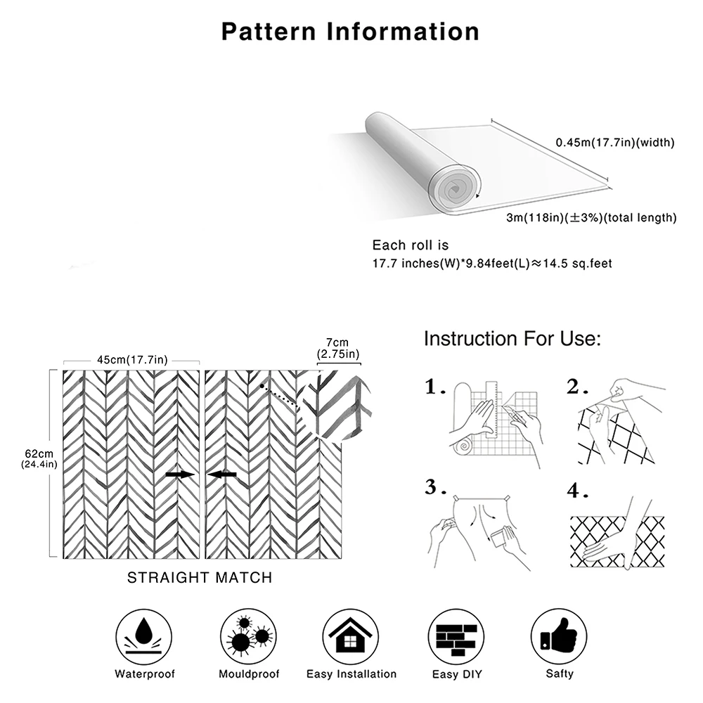 Современная полосатая шелушистая и клейкая настенная бумага в елочку