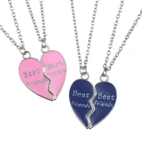 unisex 2 pcs necklace women blue red heart pendant best friend letter necklace fashion couple necklace men friendship jewelry
