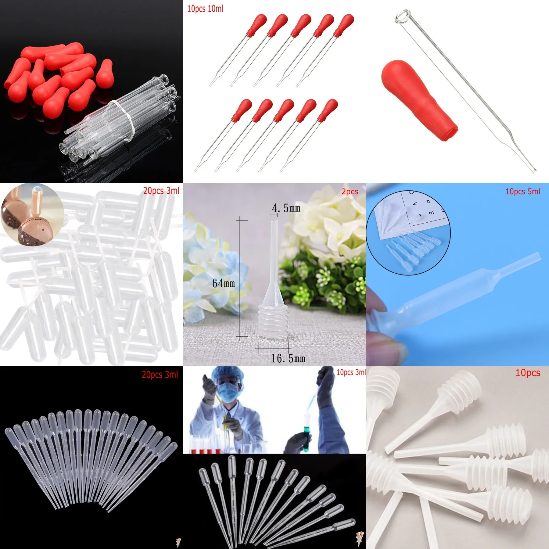 

2-50pcs/pack 3/4/5/10ml Plastic Squeeze Transfer Pipettes Dropper Disposable Pipettes For Strawberry Cupcake Ice Cream Chocolate