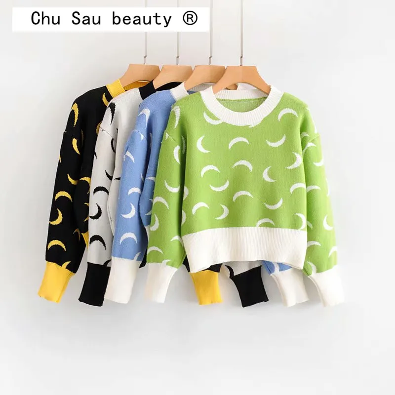 Женский короткий свитер с капюшоном повседневный свободный жаккардовый круглым