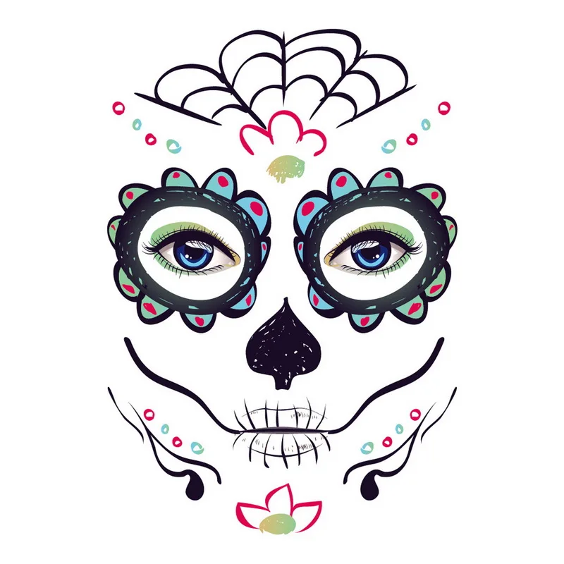 10 шт Хэллоуин Кружева красоты череп лицо глаза Татуировка непромокаемая