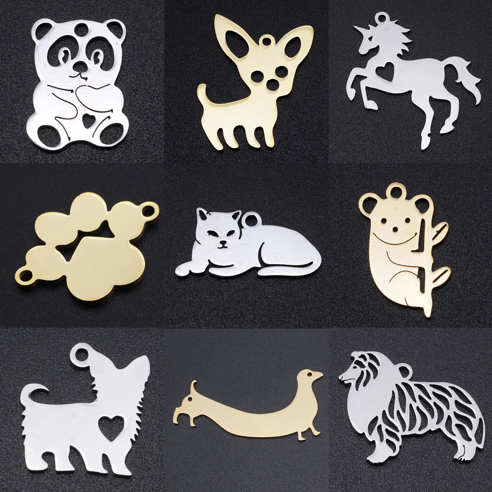 

5pcs/lot Chihuahua Dog DIY Charms Wholesale 316 Stainless Steel Koala Cat Connectors Charm Bird Panda Unicorn Jewelry Pendant
