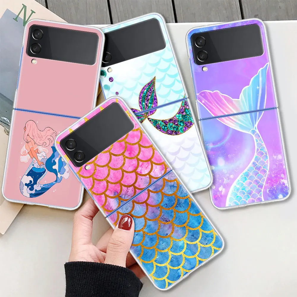 

Transparent Capa For Samsung Galaxy Z Flip 3 5G Phone Case Accessories for Samsung Z Flip 5G Luxury Bag Mermaid Fish Chic