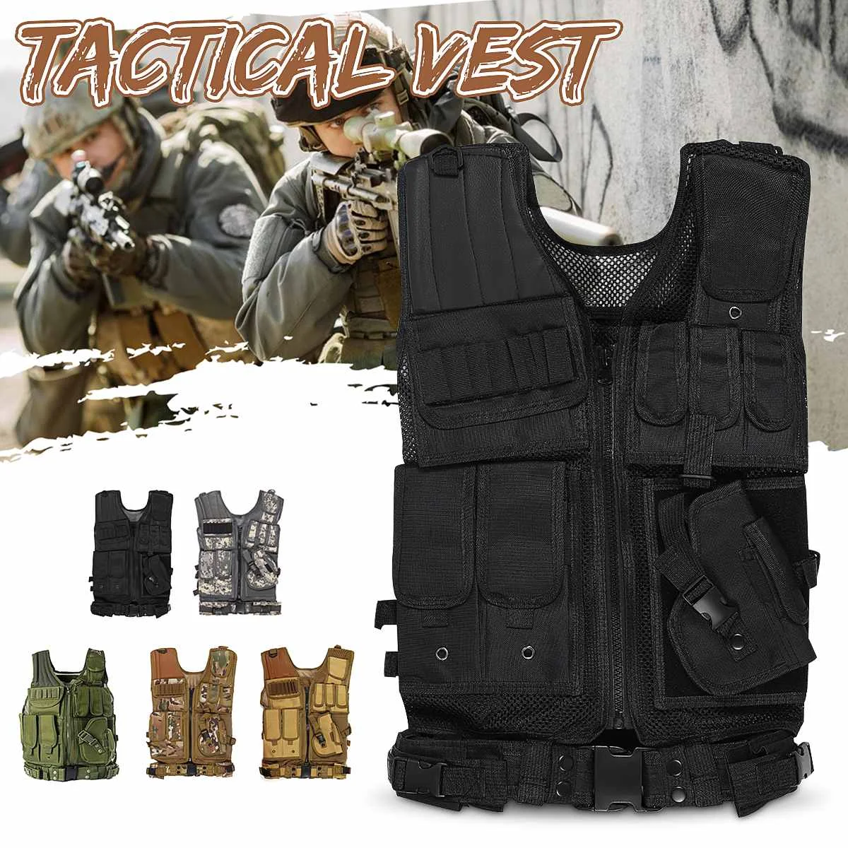 

Adjustable Tactical Vest Tactical Military Airsoft Molle Combat Army Plate Carrier Multi-pocket Vest Unisex