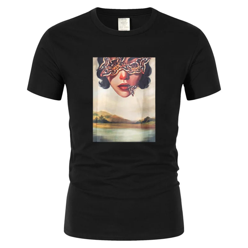 

Футболка мужская летняя с коротким рукавом, хлопок, Повседневная рубашка в стиле Харадзюку, уличная одежда в стиле хип-хоп, с принтом бабочк...