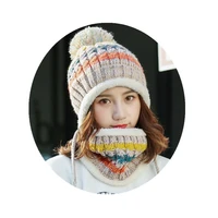 hat scarf piece winter womens versatile korean cute warm earmuff knitted 2019 new style wool cap