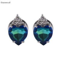 guemcal 2pcs hot sale stainless steel heart shaped zircon ears with 6mm 20mm piercing jewelry