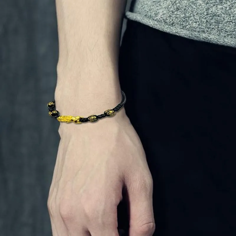 Черный обсидиановый браслет фэн шуй плетеный Pixiu украшение унисекс ручной работы