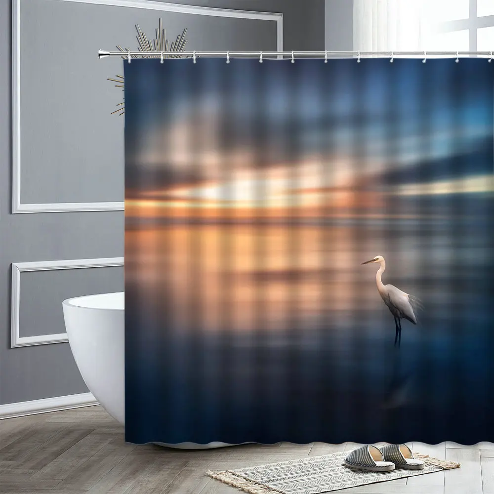 

Sunlight Ocean Shower Curtain Waterproof Fabric Bathroom Curtains Set Sunset Dusk Animal Bath Screen Bathtub Decor With Hooks