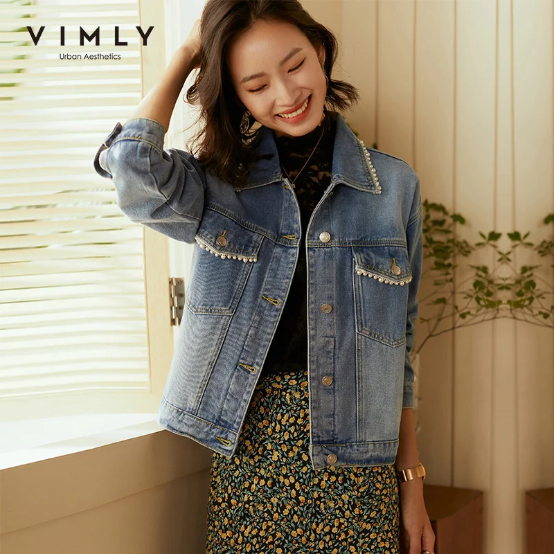 Куртка Vimly женская джинсовая модная однобортная свободная повседневная короткая