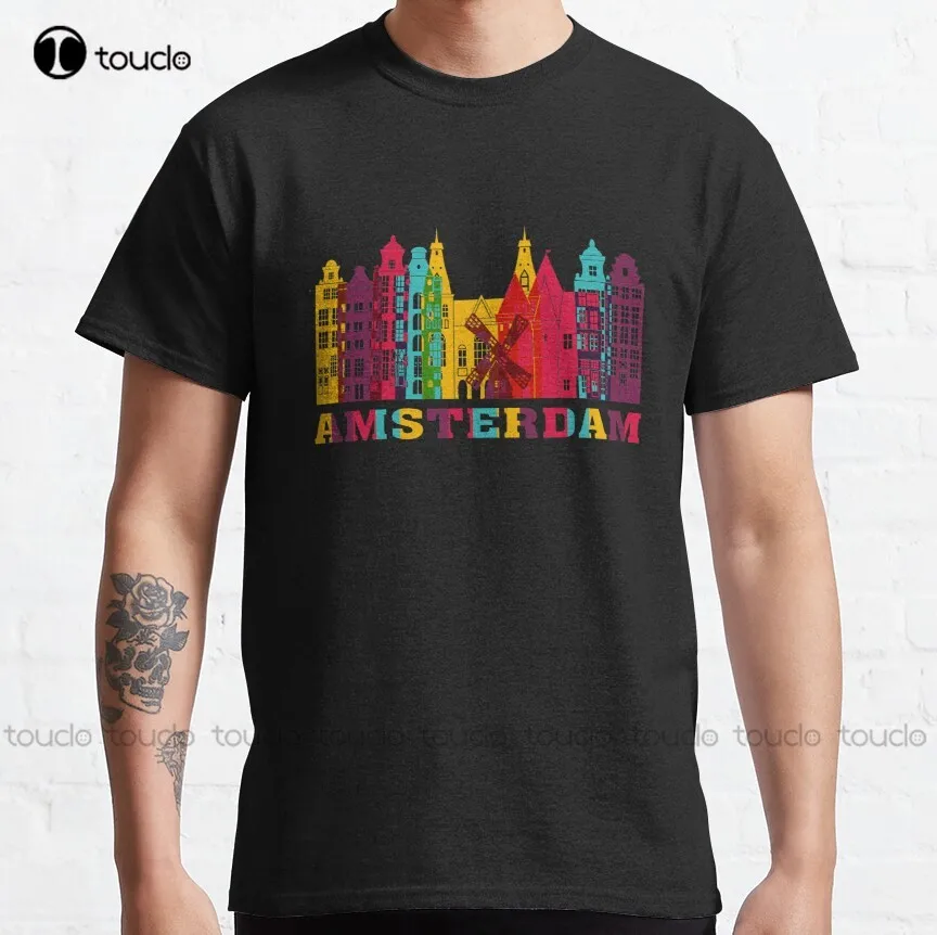 

Amsterdam City Skyline Netherlands Landmark Travel Souvenir Classic T-Shirt Anime Shirts For Women Custom Aldult Teen Unisex