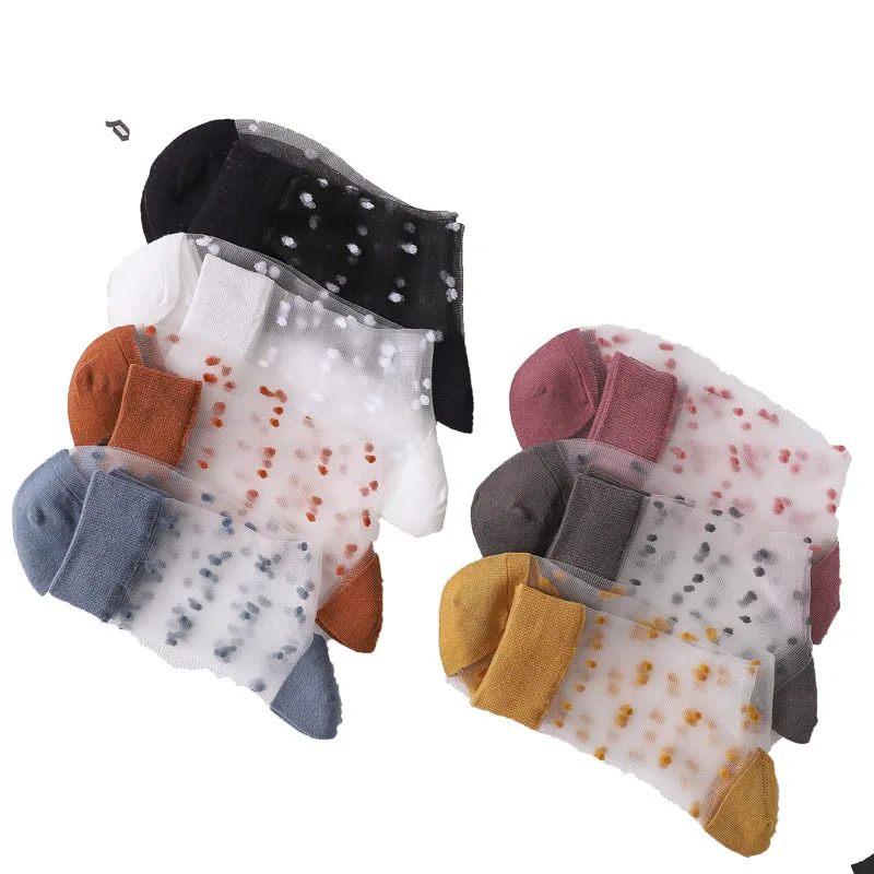 

Lace Transparent Dotted Sheer Socks Women Summer Ultrathin Glass Silk Ins Harajuku Mesh Elastic Sexy Cool Crystal Ladies Socks