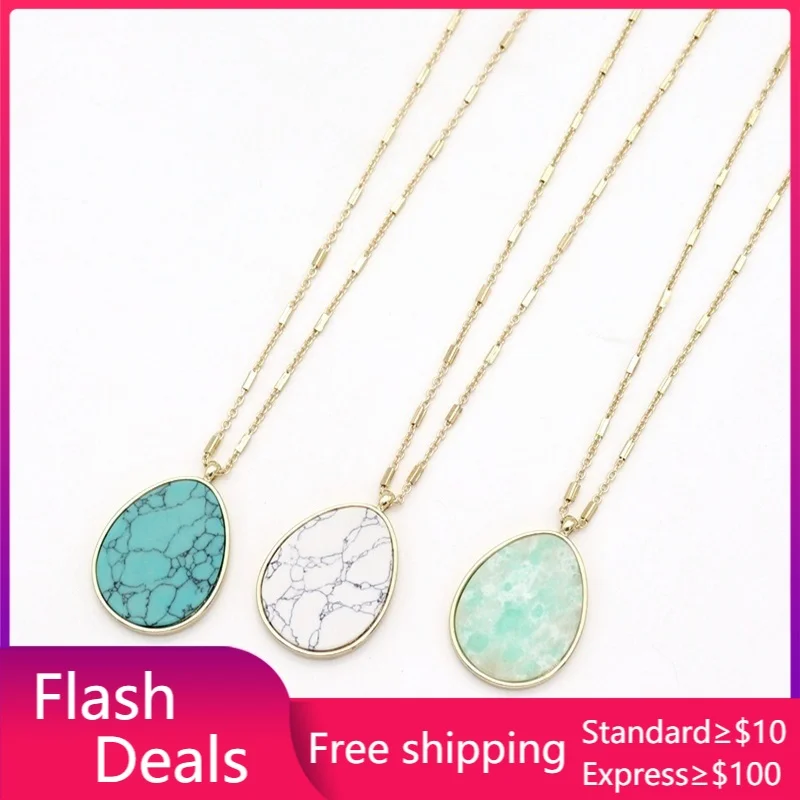 Модная подвеска в виде капли воды из натурального камня золотая металлическая