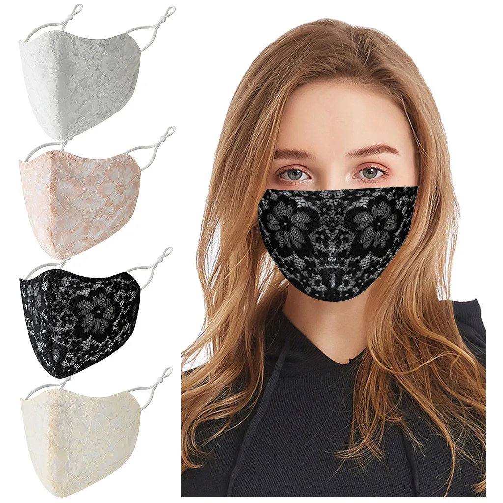 

Adult Lace Flower Masks Washable Cotton Breathable Mask Adjustable Dustproof Filter Pm2.5 Mask Party Decoration Facemask