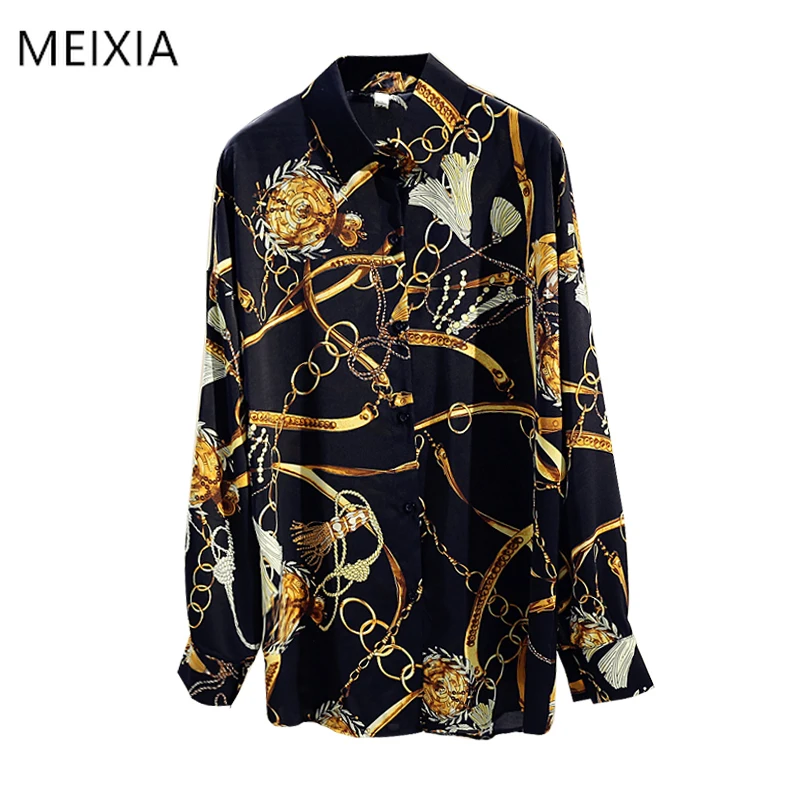 

Spring Autumn Women's Shirt New Office Lady Retro Wild Loose Large Size Printed Long Sleeve Shirt Women Chiffon Top Shirt