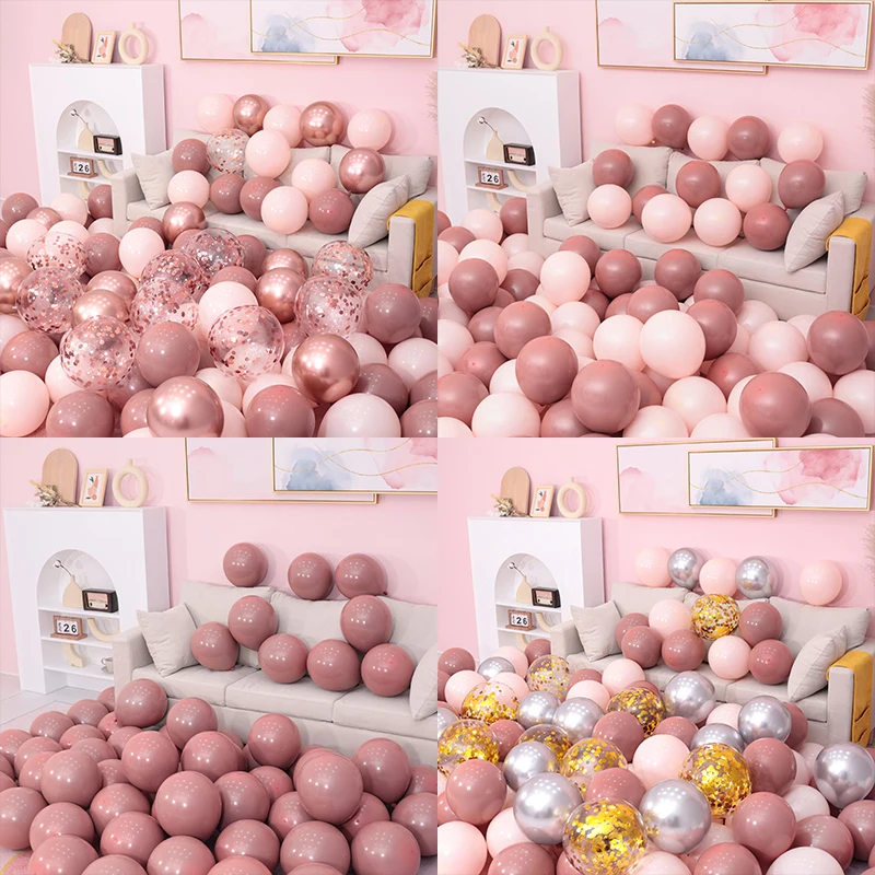 20pcs/Lot Retro Balloon Bean Paste Dusty Pink Peach DIY Baby Shower Birthday Party Bride Wedding Decoration Gold Confetti Globos