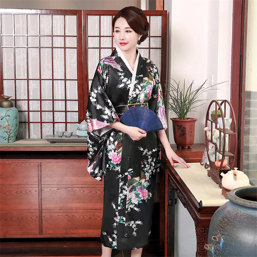 Новое шелковое традиционное японское модное кимоно для женщин Павлин Мужская