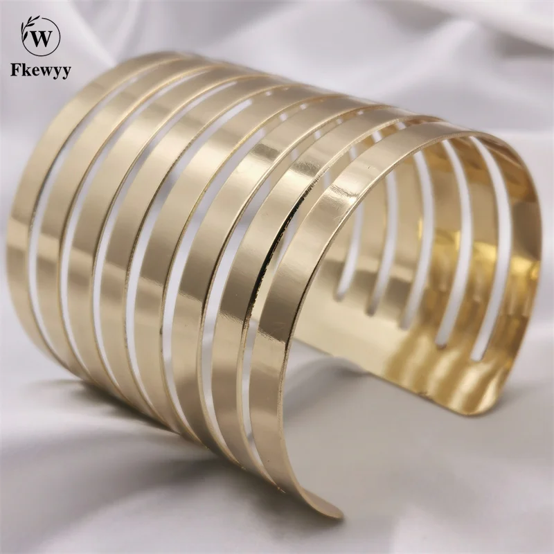 

Fkewyy New Punk Cuff Bracelets For Women Gold Plated Luxury Jewelry Hollow Out Designer Bangles Birthday Part Girl Accessories