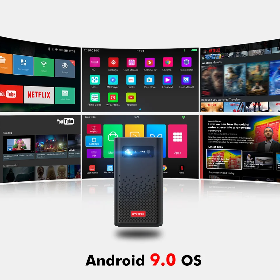 Портативный домашний кинотеатр BYINTEK P20 Wi-Fi Smart Android светодиодный DLP мини-проектор