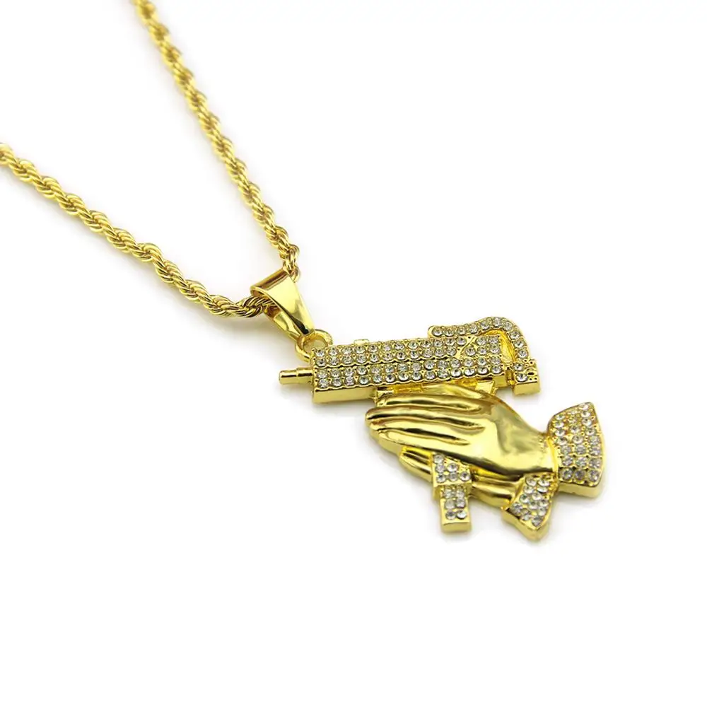 Украшение Стразы в стиле хип-хоп украшенное сверкающим золотым ружьем