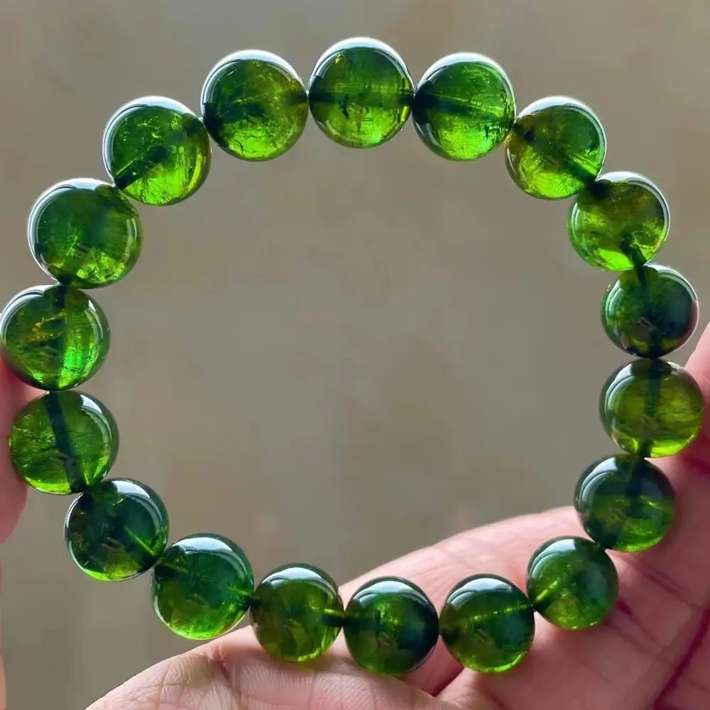 

Genuine Natural Green Tourmaline Clear Bead Round Bracelet Beads Bangle From Brazil 11.8mm Genuine AAAAAA
