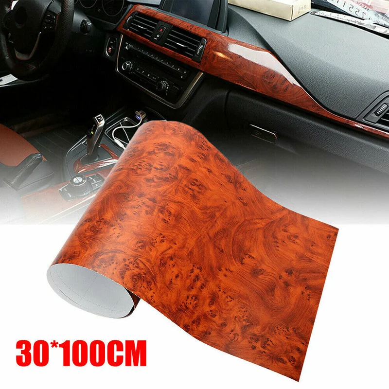 

Glossy Wood Grain Vinyl Film Waterproof Car Interior Wrap Sticker Decal Maroon Waterproof Decor Protect Decal Accessories Film