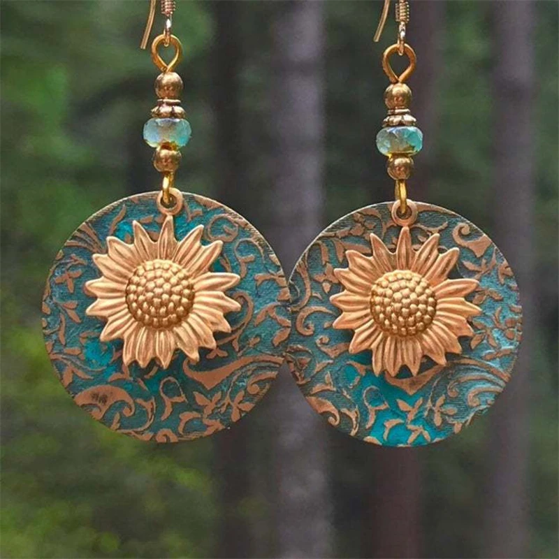

Bohemian Sunflower Pendant Earrings Vintage Ethnic Pendant Earrings Women's Wedding Valentine's Day Jewelry Gifts