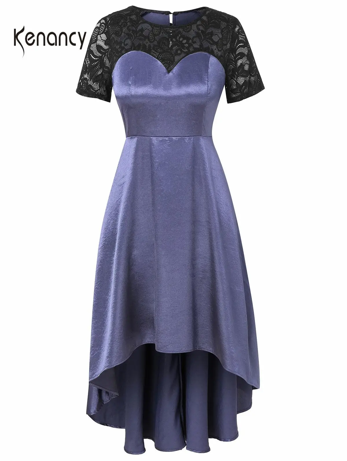 Женское винтажное платье с кружевом круглым вырезом и коротким рукавом | Женская