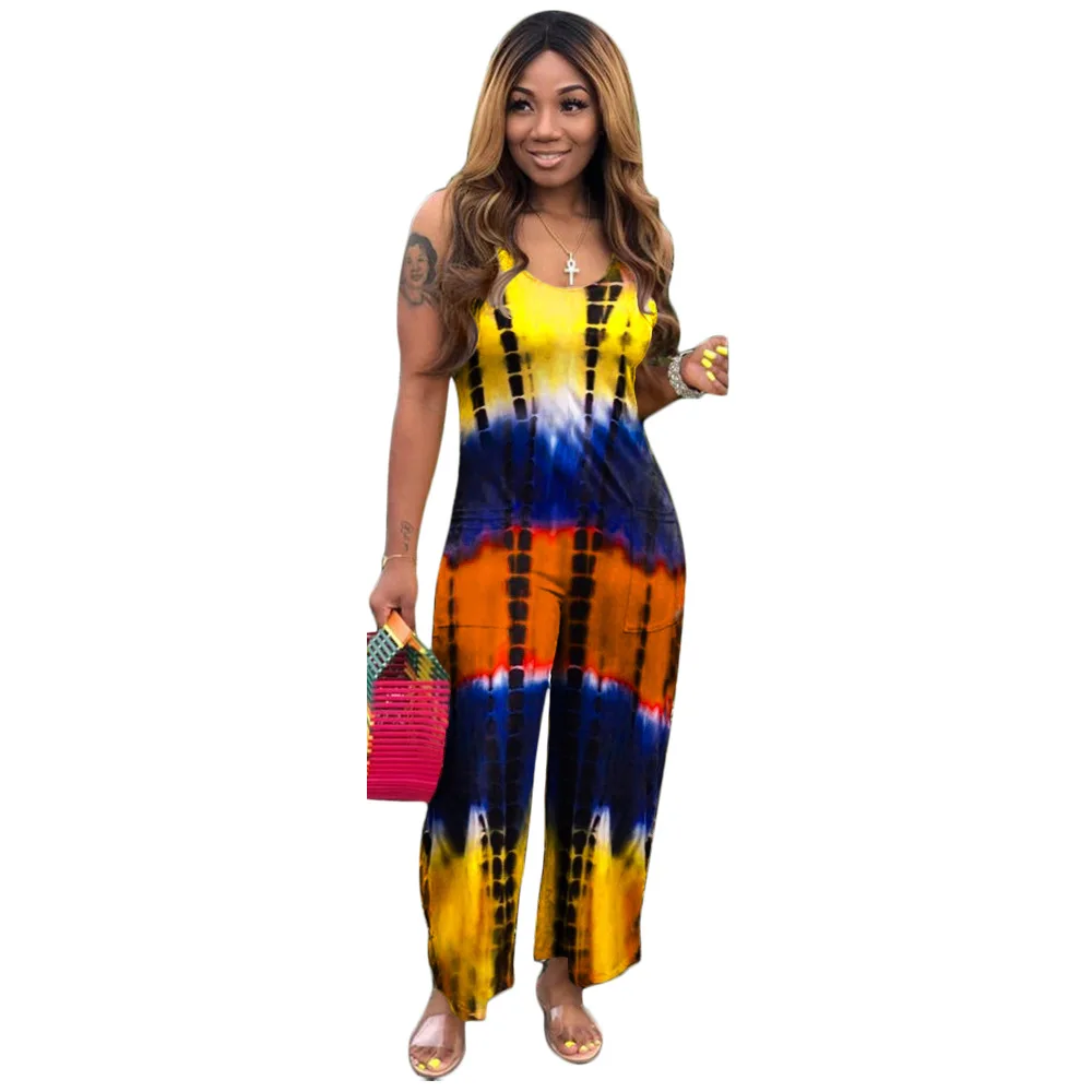 

2021 summer wholesale casual strapless hollow printed sling one-piece trousers fashion wide-leg pants women