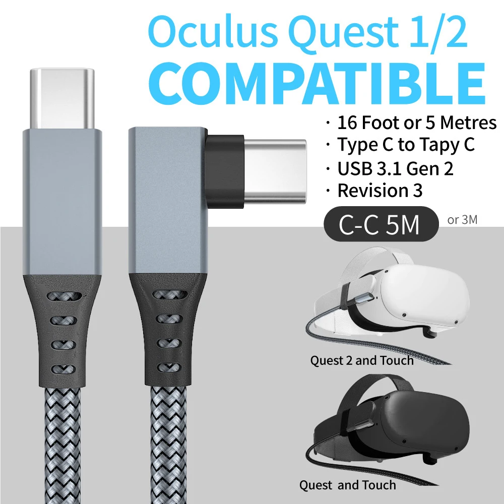 

Кабель быстрой зарядки для Oculus Quest 2, 3 м, 5 м, 6 м, соединительный кабель USB TYPE-C 3,0, зарядный кабель для передачи данных, аксессуары для наушников ...