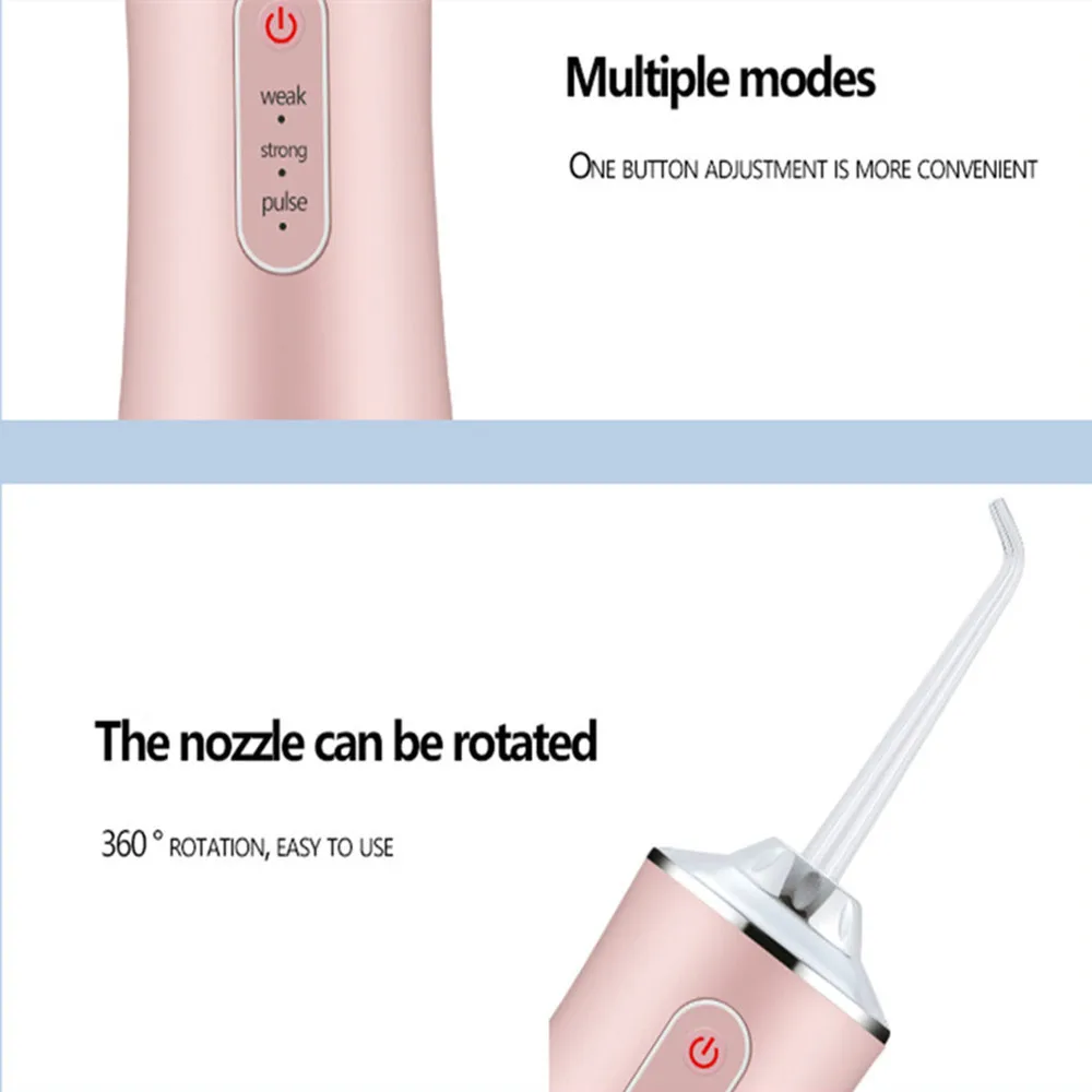 

240ML Oral Irrigator USB Rechargeable Water Flosser Portable Dental Water Jet Floss Teeth Cleaner Waterflosser With 4 Nozzle