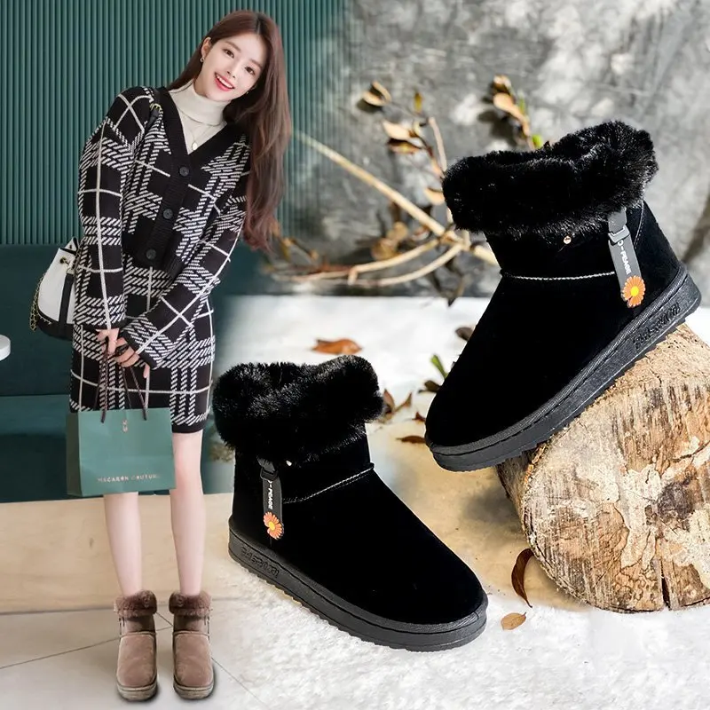 

Новые модные зимние ботинки зимняя женская обувь без шнуровки, Xiao Zou Ju, с цветочным узором, с круглым носком, на низком каблуке (1 см-3 см), на пл...