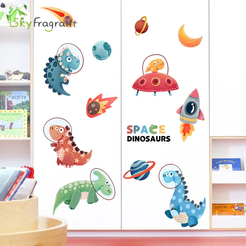 

Cute Space Little Dinosaur Wall Stickers Cartoon Sticker Self-adhesive Kids Room Decoration Baby Bedroom Decor Room Decoration