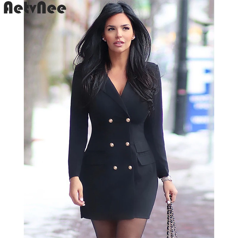 

AetvNee Black Blazers Women Outfits 2021 Fall Full Sleeve Notched Single Breasted Long Slim Blazer Coats Office Lady Outerwear