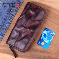 aetoo vintage genuine leather long wallet clutch bag men zipper fold retro handmade vegetable tanned cowhide organizer wallets