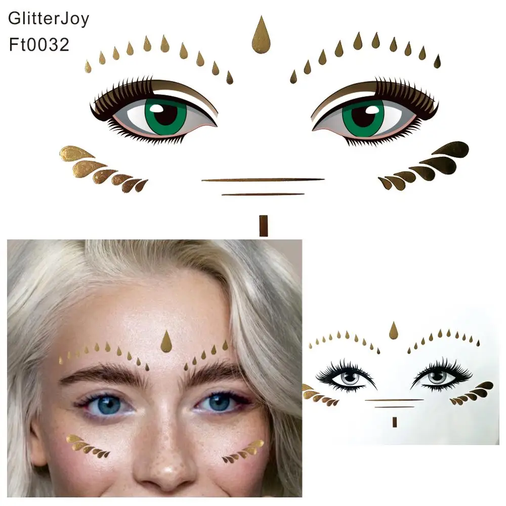 Металлический Золотой Цыганский каплевидный Bindi макияж FT0032 Татуировка наклейка