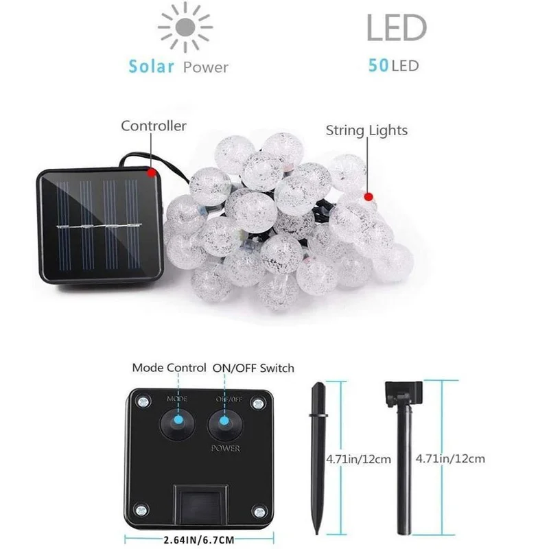 

100/50/20LEDs 10m Crystal Ball Solar Light Outdoor IP65 Waterproof String Fairy Lamps Solar Garden Garlands Christmas Decoration