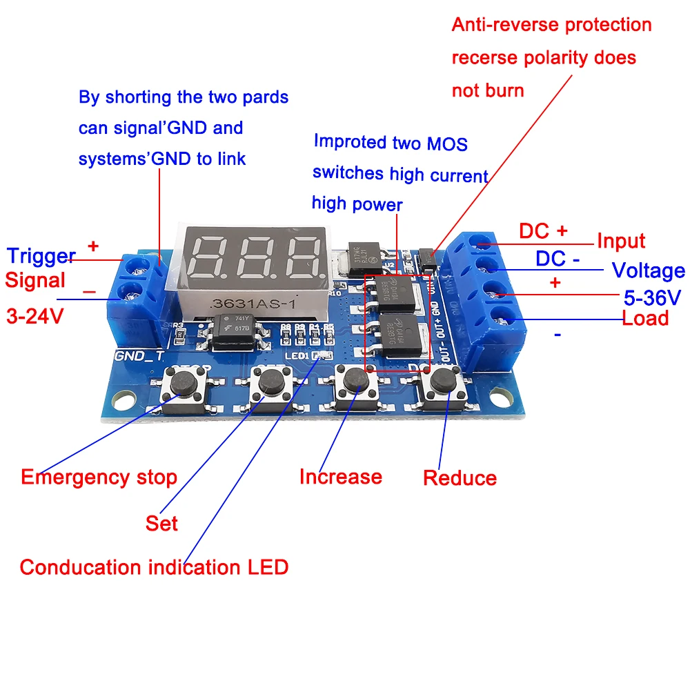 DC 12V 24V двойной МОП трубка светодиодный цифровой реле задержки времени цикл