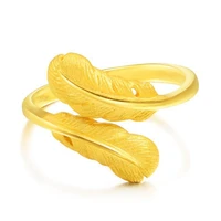 love double feather open ring women jewelry yellow gold filled charm gift