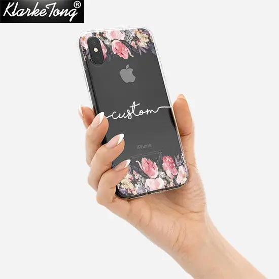 Whitename6 Персонализированное имя пользовательский чехол для телефона для iPhone 11 Xs MAX XR 8 7 6 Plus 5S цветок Единорог прозрачный силиконовый чехол - Color: Whitename6