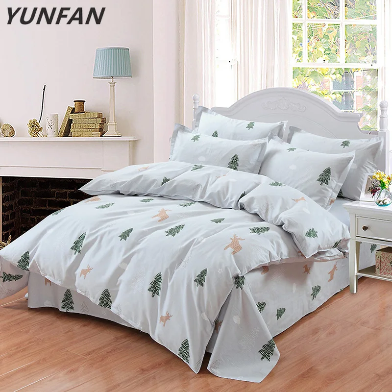 

Bedding Sets Fashion Duvet Cover Bed Sheet RU Family Size For Russia Queen King 100% cotton Bedclothes Gray green Christmas tree